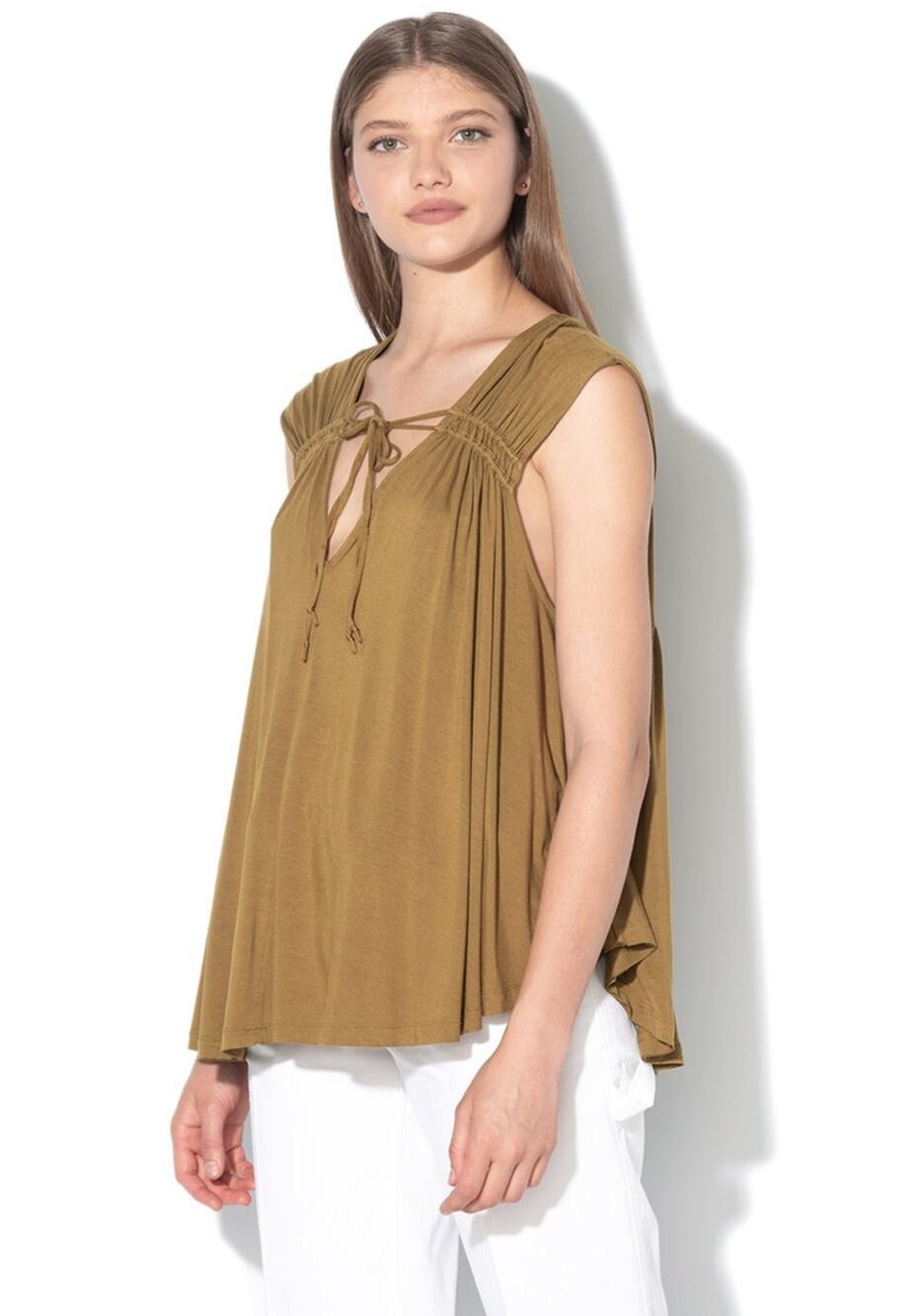 Free People Olive Green Back in Town V-neck Tie Oversized Boho Tank Top XS